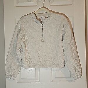 Old Navy Cream Quilted Cropped Sweatshirt Zip Front Elastic Waist Size S